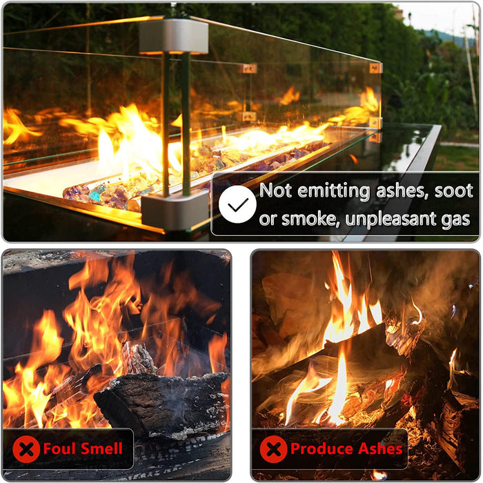 1'' High Luster Reflective Tempered Black Fire Glass Diamonds Rock for Fire Pit, Fireplace, 10 LBS Kit