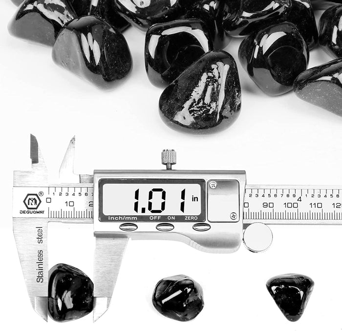 1'' High Luster Reflective Tempered Black Fire Glass Diamonds Rock for Fire Pit, Fireplace, 10 LBS Kit
