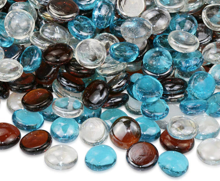 10 Pounds 1/2 Inch Ultra-White + Caribbean Blue + Copper Round Safe Fire Pit Glass Beads Glass Rocks for Natural or Propane Fireplace for Outdoors and Indoors Firepit