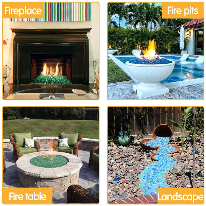 10 Pounds 1/2 Inch Ultra-White + Caribbean Blue + Copper Round Safe Fire Pit Glass Beads Glass Rocks for Natural or Propane Fireplace for Outdoors and Indoors Firepit