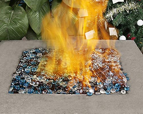 10 Pounds 1/2 Inch Ultra-White + Caribbean Blue + Copper Round Safe Fire Pit Glass Beads Glass Rocks for Natural or Propane Fireplace for Outdoors and Indoors Firepit