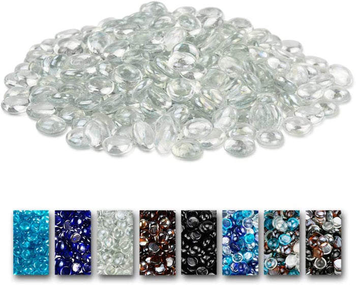 10 Pounds 1/2 Inch Ultra White Round Safe Fire Pit Glass Beads Glass Rocks for Natural or Propane Fireplace for Outdoors and Indoors Firepit