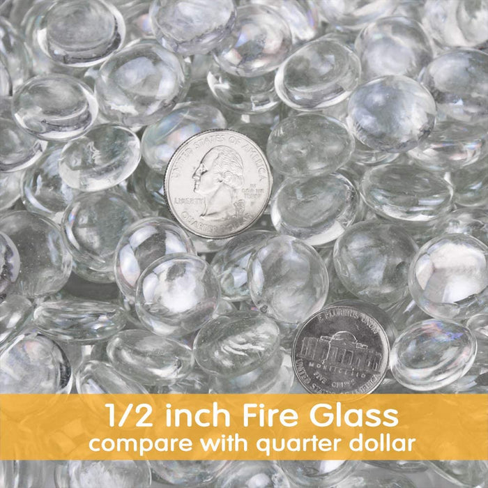 10 Pounds 1/2 Inch Ultra White Round Safe Fire Pit Glass Beads Glass Rocks for Natural or Propane Fireplace for Outdoors and Indoors Firepit