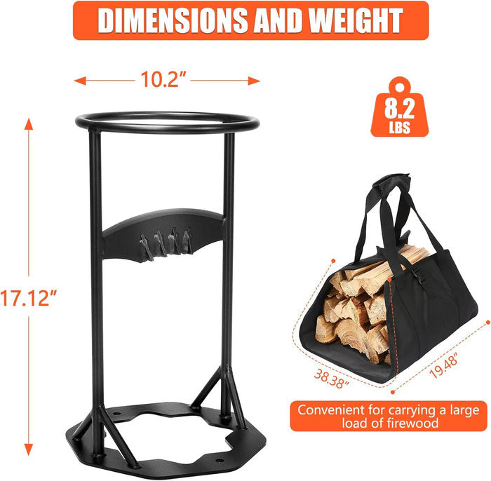10.2" Dia Carbon Steel Kindling Splitter with Firewood Tote Bag, Manual Firewood Splitter with Firm Welding, Heavy Duty Log Splitting Tool