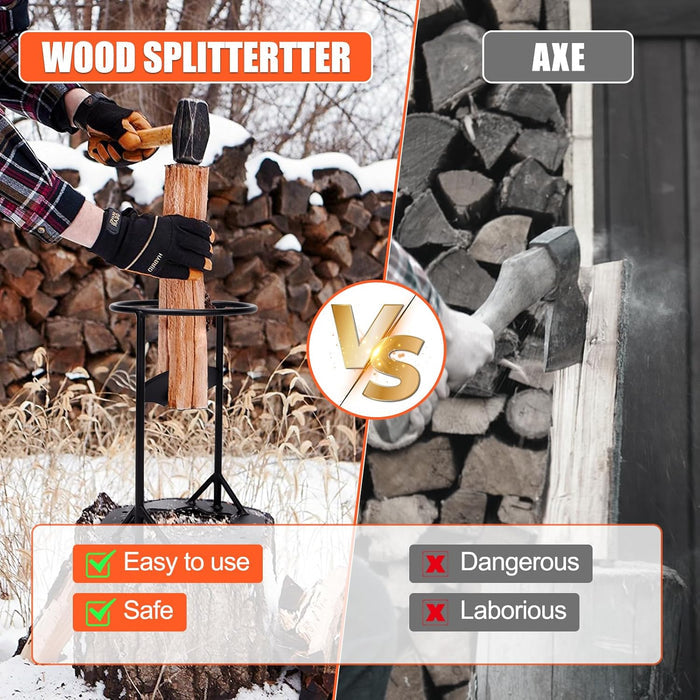 10.2" Dia Carbon Steel Kindling Splitter with Firewood Tote Bag, Manual Firewood Splitter with Firm Welding, Heavy Duty Log Splitting Tool