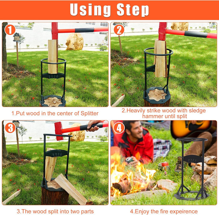 10.2" Dia Carbon Steel Kindling Splitter with Firewood Tote Bag, Manual Firewood Splitter with Firm Welding, Heavy Duty Log Splitting Tool