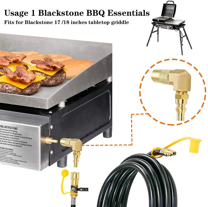 Quick-Connect RV Propane 12 Ft Hose with 90 Degree Elbow Adapter Fitting for Blackstone 17"/22" Griddle or RV Trailer, Camper Gas Grill Conversion 1/4" Quick Connect and Shutoff Valve Kit