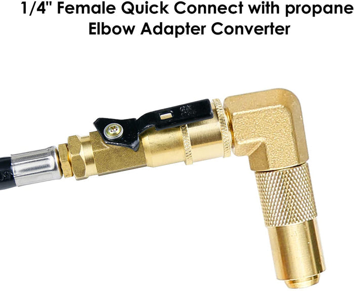 Quick-Connect RV Propane 12 Ft Hose with 90 Degree Elbow Adapter Fitting for Blackstone 17"/22" Griddle or RV Trailer, Camper Gas Grill Conversion 1/4" Quick Connect and Shutoff Valve Kit