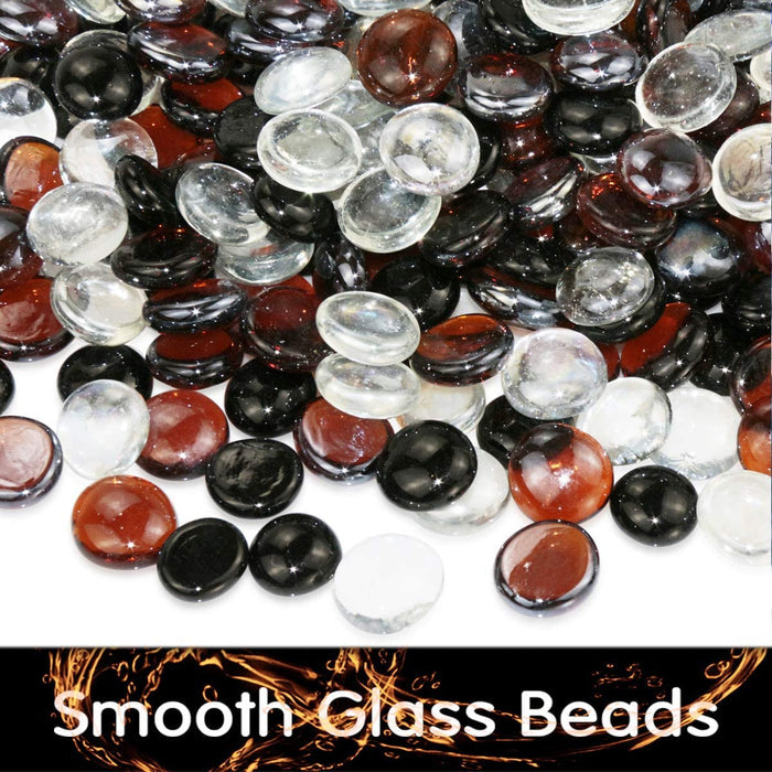 10 Pounds 1/2 Inch Ultra White + Black + Copper Round Safe Fire Pit Glass Beads Glass Rocks for Natural or Propane Fireplace for Outdoors and Indoors Firepit