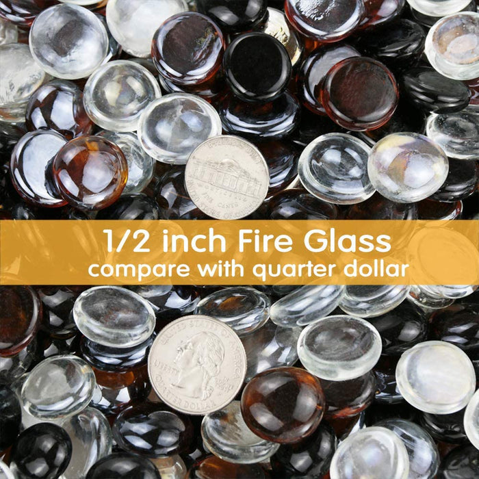 10 Pounds 1/2 Inch Ultra White + Black + Copper Round Safe Fire Pit Glass Beads Glass Rocks for Natural or Propane Fireplace for Outdoors and Indoors Firepit