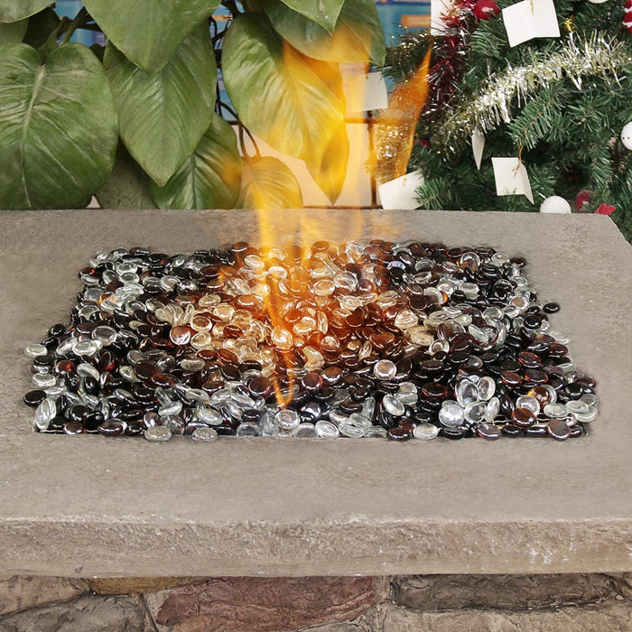 10 Pounds 1/2 Inch Ultra White + Black + Copper Round Safe Fire Pit Glass Beads Glass Rocks for Natural or Propane Fireplace for Outdoors and Indoors Firepit