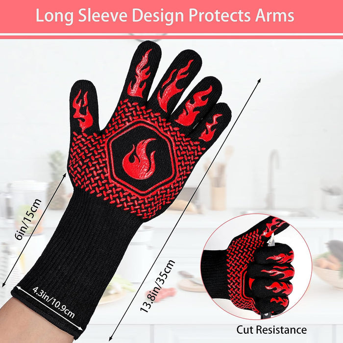 14" BBQ Grill Gloves for All Grills, Smokers, Kitchen Cooking Oven