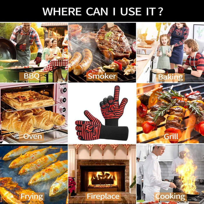 14" BBQ Grill Gloves for All Grills, Smokers, Kitchen Cooking Oven