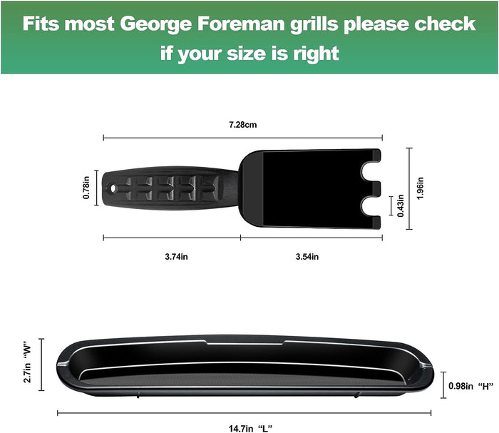 14.5" Drip Tray Pan Grease Catcher for George Foreman Grills, Kit with Spatula Scrapers