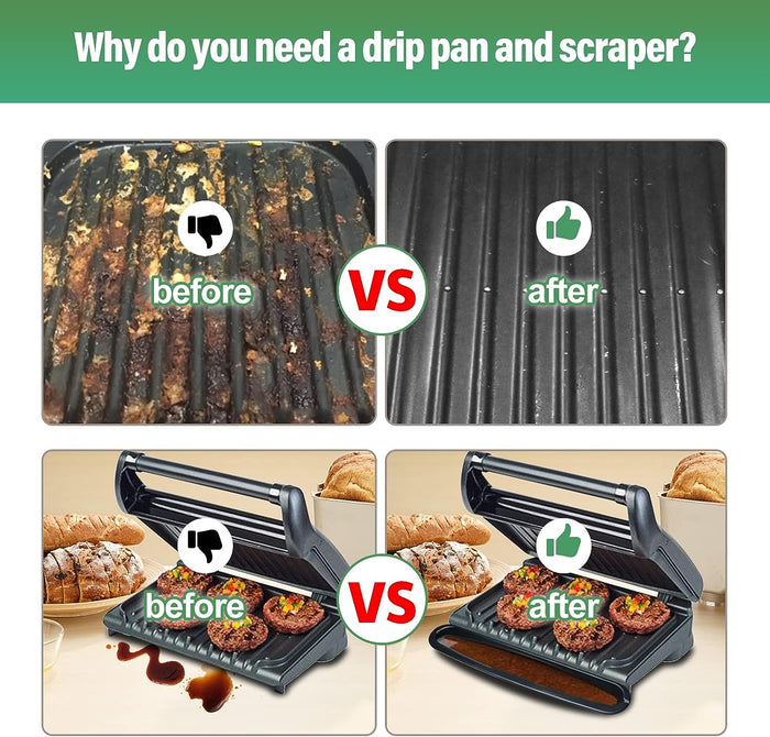 14.5" Drip Tray Pan Grease Catcher for George Foreman Grills, Kit with Spatula Scrapers