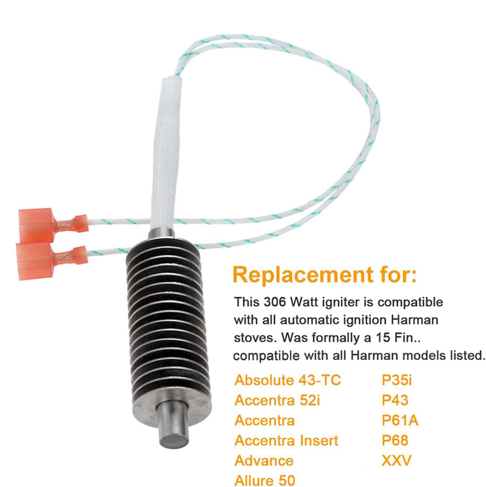 15 Fin Hot Rod Ignitor for Harman Pellet Stoves, 3-20-677200 Igniter Replacement Part