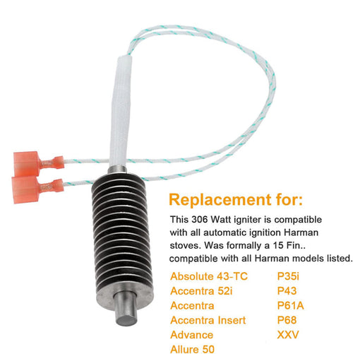 15 Fin Hot Rod Ignitor for Harman Pellet Stoves, 3-20-677200 Igniter Replacement Part