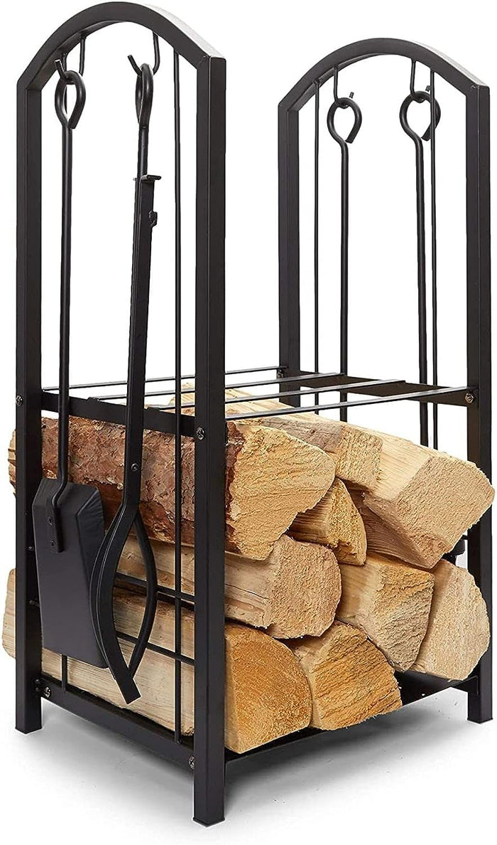 15 x 29 x 13 In Firewood Rack with Fireplace Tools, Log Holder for Indoor Outdoor Fire Pit Accessories