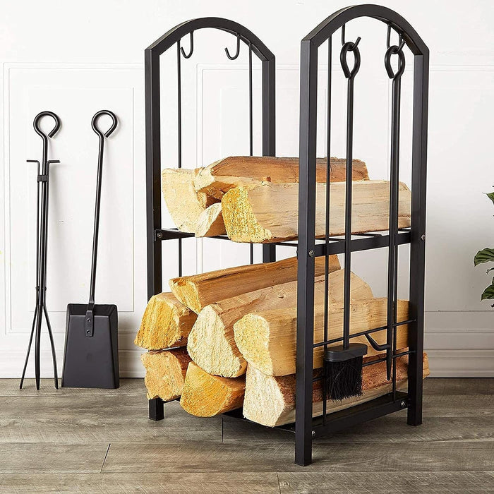 15 x 29 x 13 In Firewood Rack with Fireplace Tools, Log Holder for Indoor Outdoor Fire Pit Accessories
