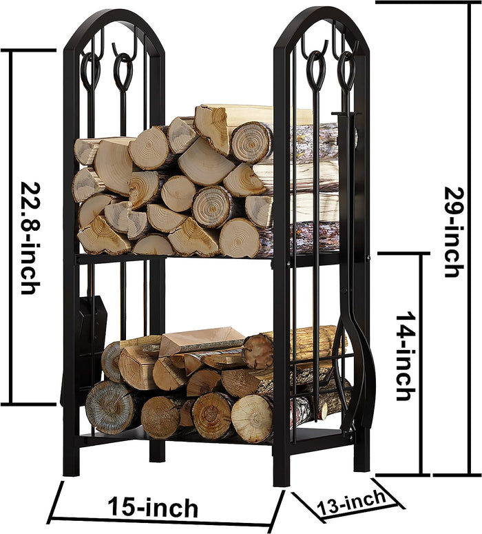 15 x 29 x 13 In Firewood Rack with Fireplace Tools, Log Holder for Indoor Outdoor Fire Pit Accessories