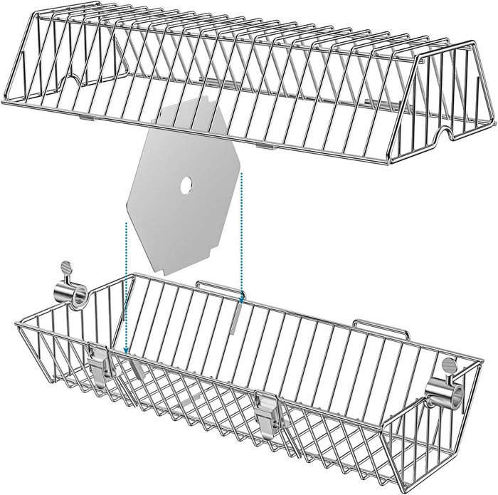 17'' Long Stainless Steel Round Tumble Rotisserie Basket Cooking Accessory Fits for Most Grills