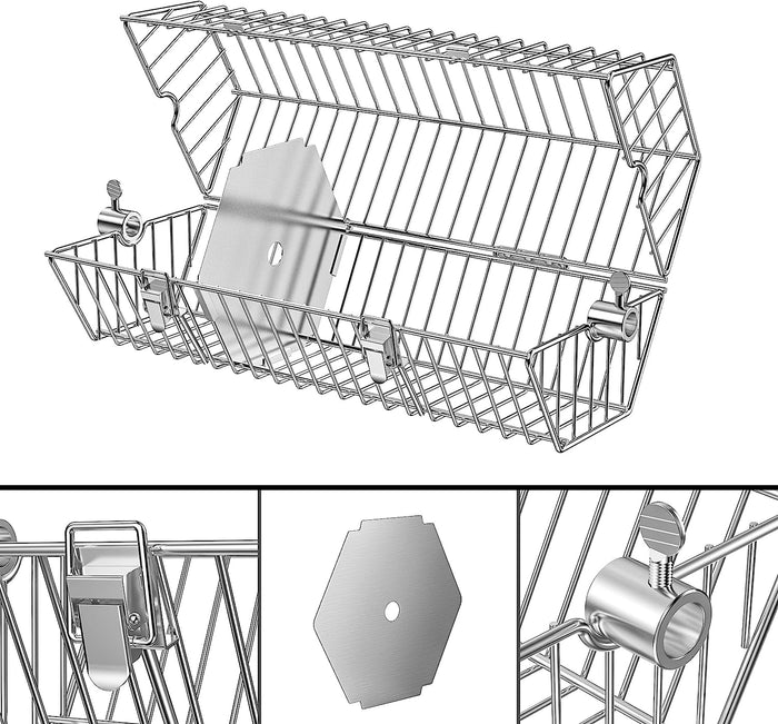 17'' Long Stainless Steel Round Tumble Rotisserie Basket Cooking Accessory Fits for Most Grills