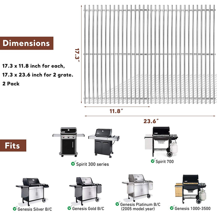 Weber 7639 Grill Cooking Grates 17.3" 304 Stainless Steel Compatibility