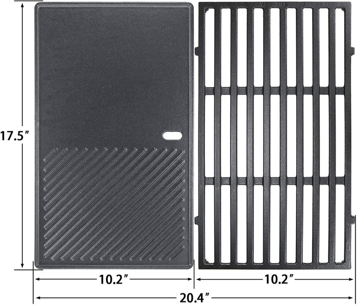 17 1/2 inch Grill Cooking Grate + Griddle Replacement Part 7637 for Weber Spirit Front Knobs 200 Series