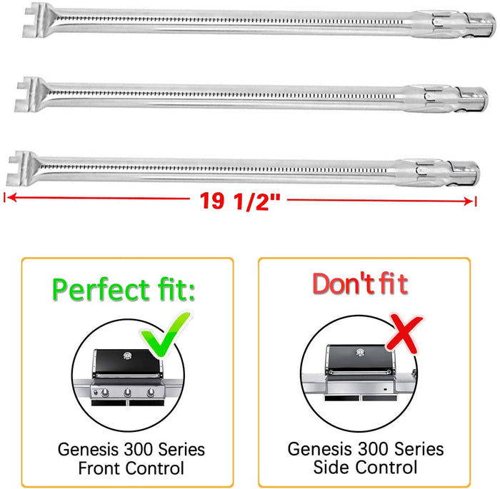 Weber 19.5 Inch 62752 Burner Tube Kit 304 Stainless Steel Replacement for Weber Genesis 310 E310 E320 EP310, 300 Pronpane (LP) with Front Control Knob