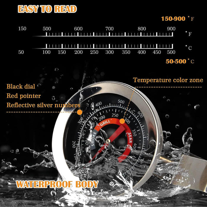 2" BBQ Grill Temperature Gauge for Big Green Egg and Char-Griller Kamado Ceramic Egg Smoker Grills