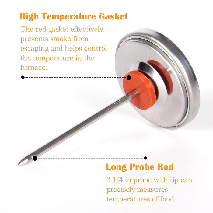 2" BBQ Grill Temperature Gauge for Big Green Egg and Char-Griller Kamado Ceramic Egg Smoker Grills