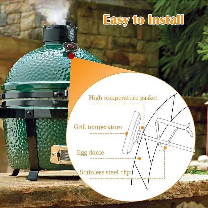 2" BBQ Grill Temperature Gauge for Big Green Egg and Char-Griller Kamado Ceramic Egg Smoker Grills