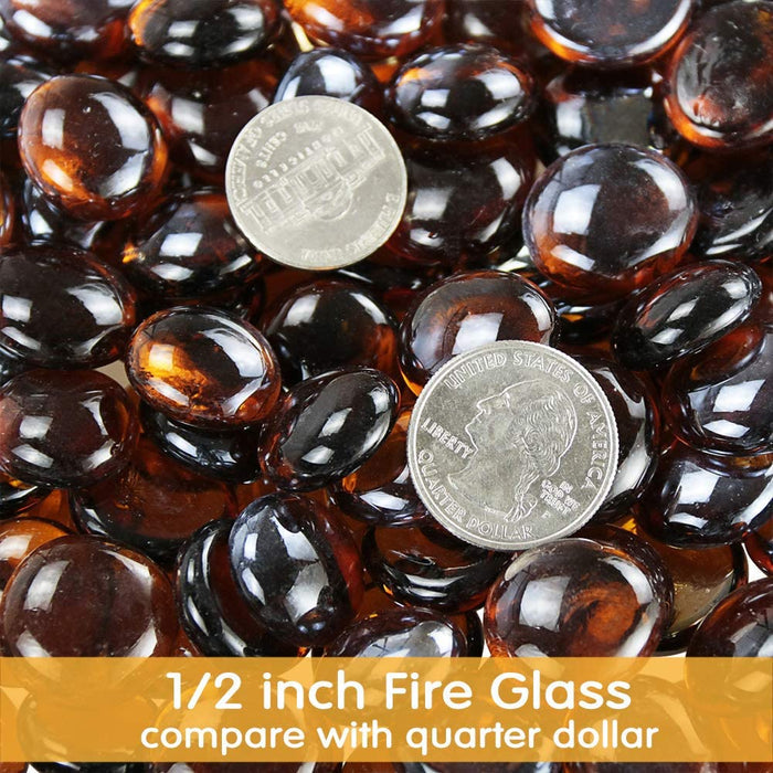 20 LBS 1/2'' Amber Luster Fire Beads Glass Reflective Tempered Fire Rocks Beads for Fire Pits, Fireplace and Fire Bowl