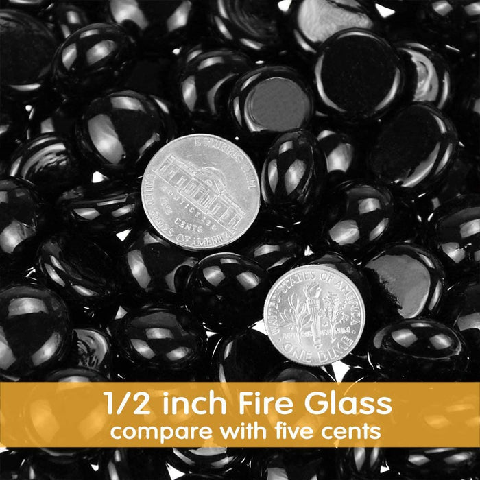 20 LBS 1/2'' Patio Heaters Black Fire Glass Beads Reflective Tempered Fire Rocks Beads for Fire Pits, Fireplace and Fire Bowl