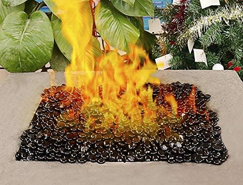 20 LBS 1/2'' Patio Heaters Black Fire Glass Beads Reflective Tempered Fire Rocks Beads for Fire Pits, Fireplace and Fire Bowl