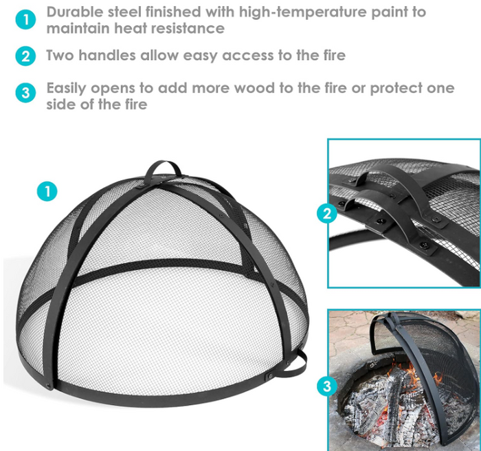 22 Inch Heavy-Duty Fire Pit Spark Screen Cover with Hinged Door