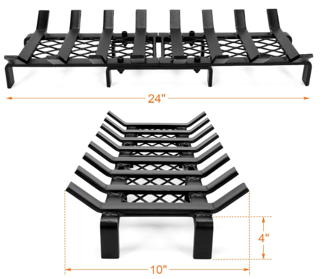 24" Fireplace Grates with Ember Retainer for Inside Fireplaces, Wood Holder Log Grate for Wood Stove