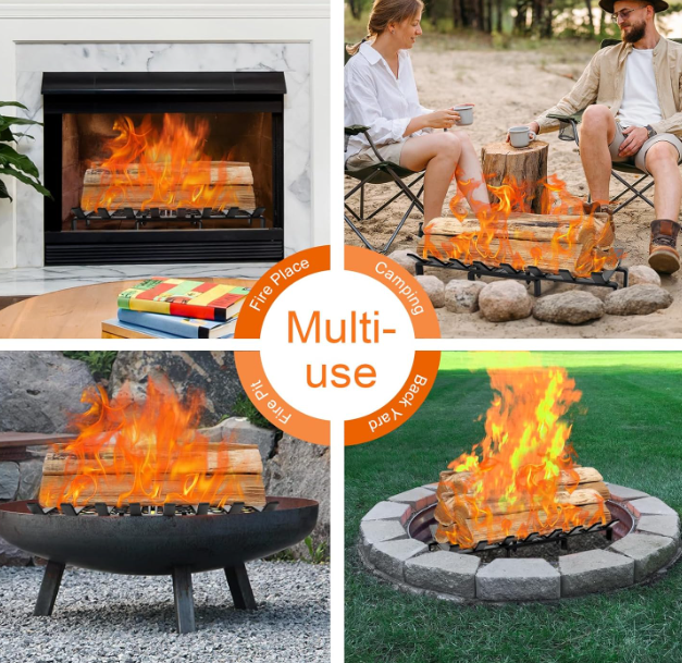 24" Fireplace Grates with Ember Retainer for Inside Fireplaces, Wood Holder Log Grate for Wood Stove
