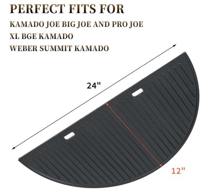 Half Moon Cast Iron Griddle for for X LargeBig Green Egg (XL), Reversible Gridde 24"