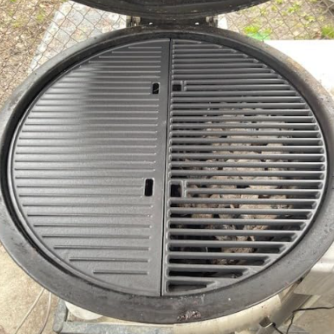 Half Moon Cast Iron Griddle for X Large Big Green Egg (XL) Kamado Grill, Reversible Gridde 24"