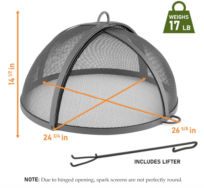 24 Inch Heavy Duty Pit Spark Fire Screen Hinged for Easy Access, Guard Mesh Cover