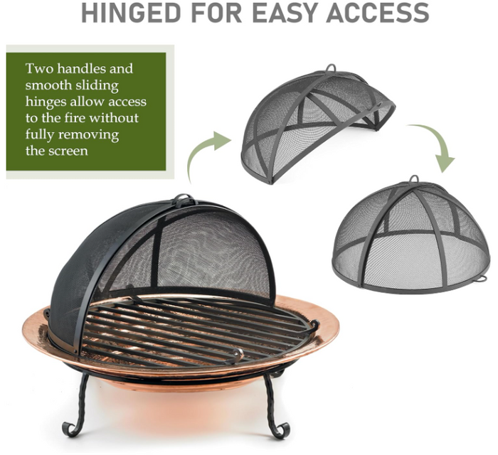 24 Inch Heavy Duty Pit Spark Fire Screen Hinged for Easy Access, Guard Mesh Cover