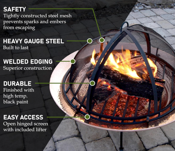 24 Inch Heavy Duty Pit Spark Fire Screen Hinged for Easy Access, Guard Mesh Cover