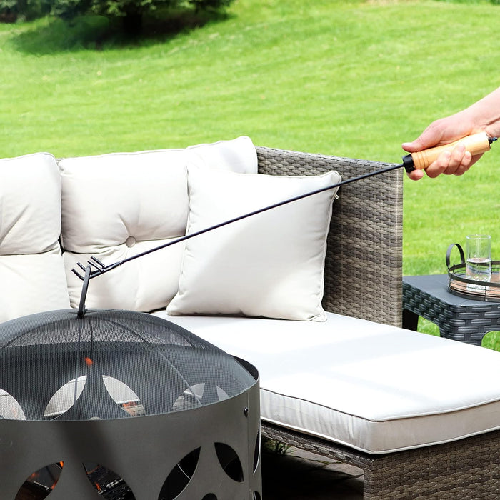 26-Inch Steel Fireplace Fire Pit Poker Stick with Wood Handle for Indoor or Outdoor Use