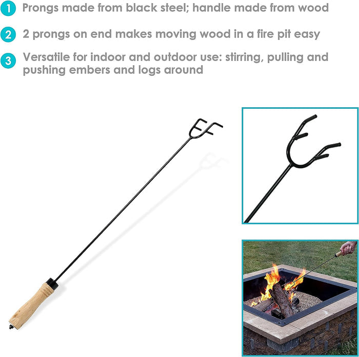 26-Inch Steel Fireplace Fire Pit Poker Stick with Wood Handle for Indoor or Outdoor Use