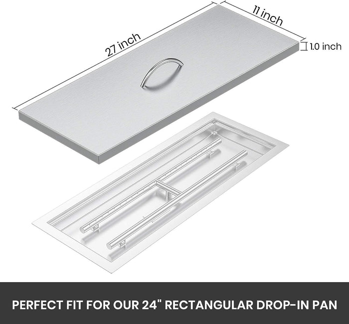 27" x 11" Rectangular Fire Pit Burner Pan Lid Cover Fits 24 x 8 Inch Drop-in Fire Pit Burner Pan