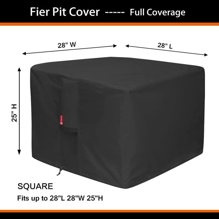 28" Premium Square Patio Fire Pit Table Cover, 28"L x 28"W x 25"H, Waterproof 600D Heavy Duty Fire Pit Cover