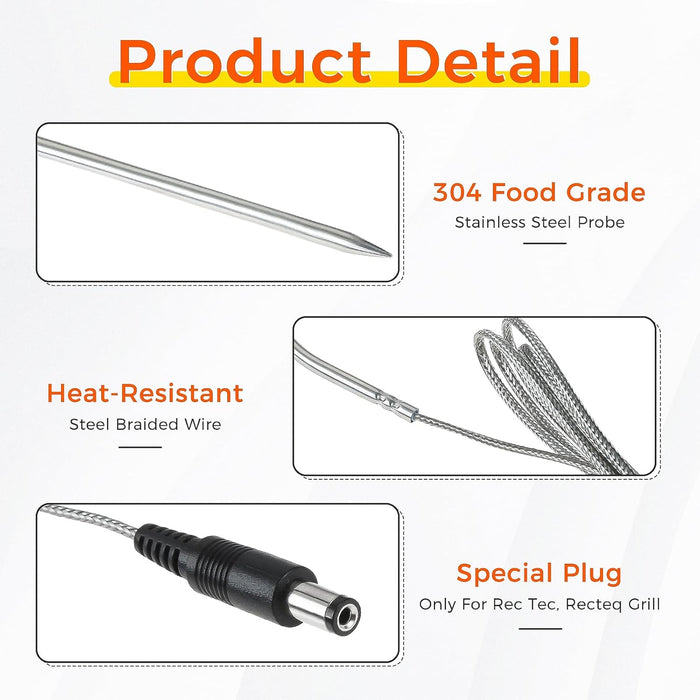 2Pcs Meat Probe Thermometer Fits Rec Tec/RecTeq Wood Pellet Grill and Smokers