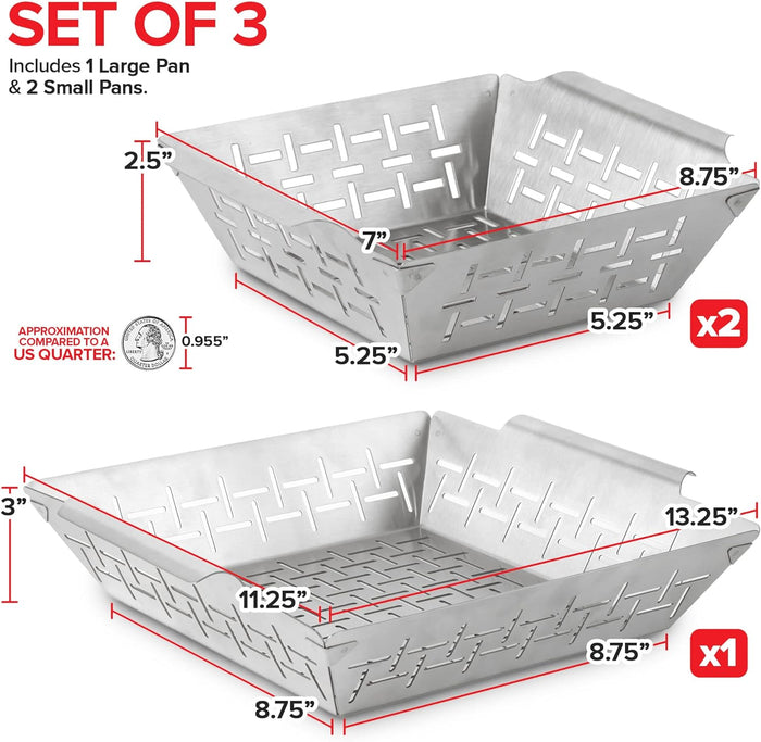 3 PCS Stainless Steel Grilling Basket for Grilled Vegetables, Shrimp and Grilled Stir-fry, 1 Large & 2 Small