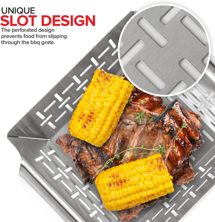 3 PCS Stainless Steel Grilling Basket for Grilled Vegetables, Shrimp and Grilled Stir-fry, 1 Large & 2 Small